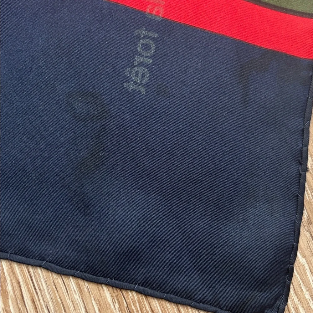 Daniel La Foret navy/red/green vintage silk scarf, 26” square